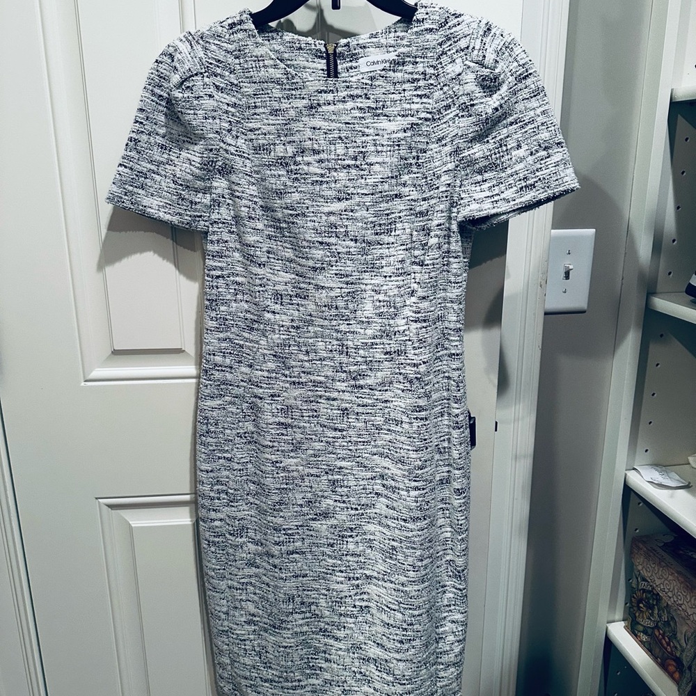 Calvin Klein Textured Black and White Midi Dress